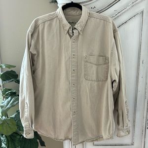 Eddie Bauer Heavy Cotton Beige Long Sleeve Button Up Shirt Pocket, Men’s Large